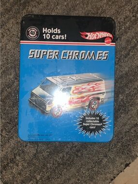Hot Wheels Super Chromes Tin - Blue with Red Flames